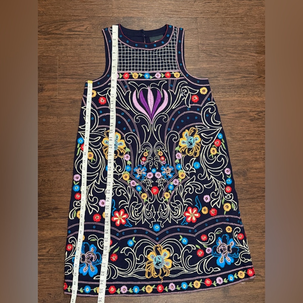 Anthropologie Maeve Womens Kira Navy Floral Embroidered Tunic Dress Size 0 - Picture 9 of 16